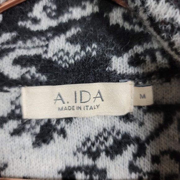 A. Ida Wool Blend Filigree Swirl Pattern Cardigan Open Front Made Italy Medium - Picture 2 of 6